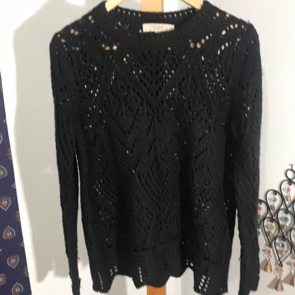 Loft large sweater scalloped edges black lace